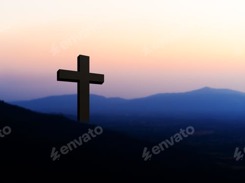 Preview: Cross christian god religion on sunset background