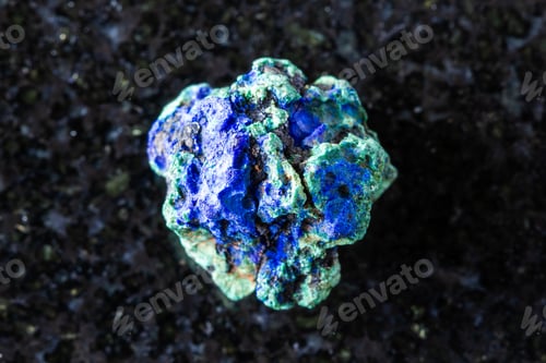 Preview: unpolished azurite and malachite mineral on black