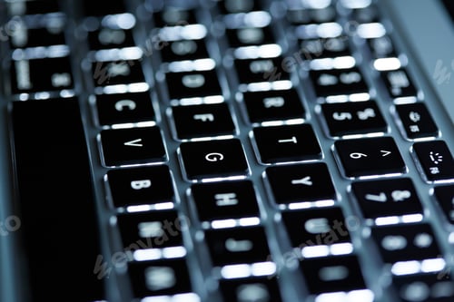 Preview: Keyboard Laptop. Backlit Computer Keyboard Closeup. Hi Tech Concept
