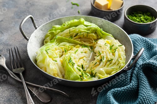 Preview: stewed steamed cabbage with butter, healthy vegetarian food