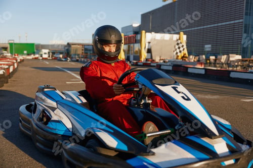 Preview: Go-cart racer moving fast on open air motor racing track