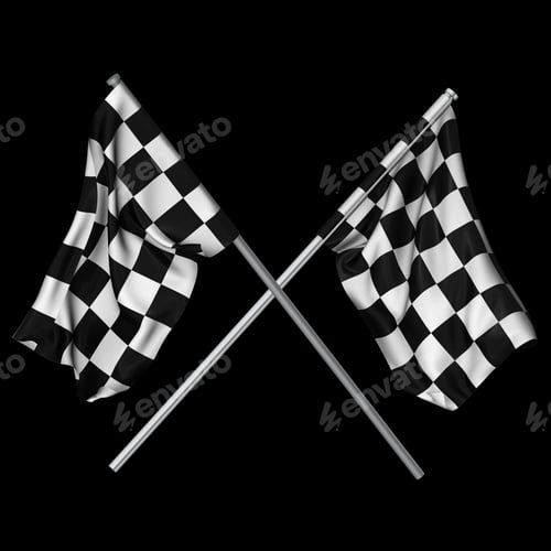 Preview: Crossed Chequered Flags under the lights isolated on a black background