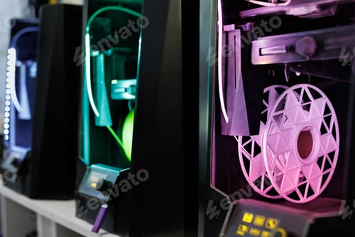 Preview: Personal 3d printer and abs or pla filament coils. 3d printing technology.