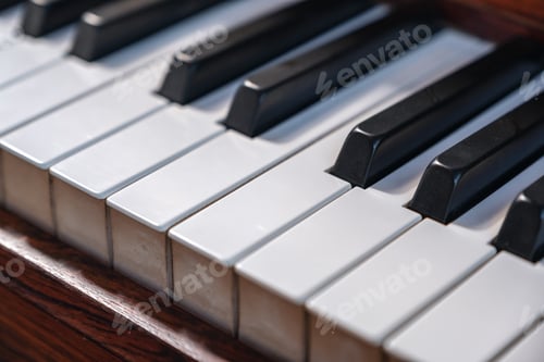 Preview: Closeup image of a vintage wooden grand piano