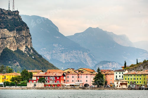 Preview: Beautiful lake Lago di Garda and the village of Torbole, Alpine scenery. Italy