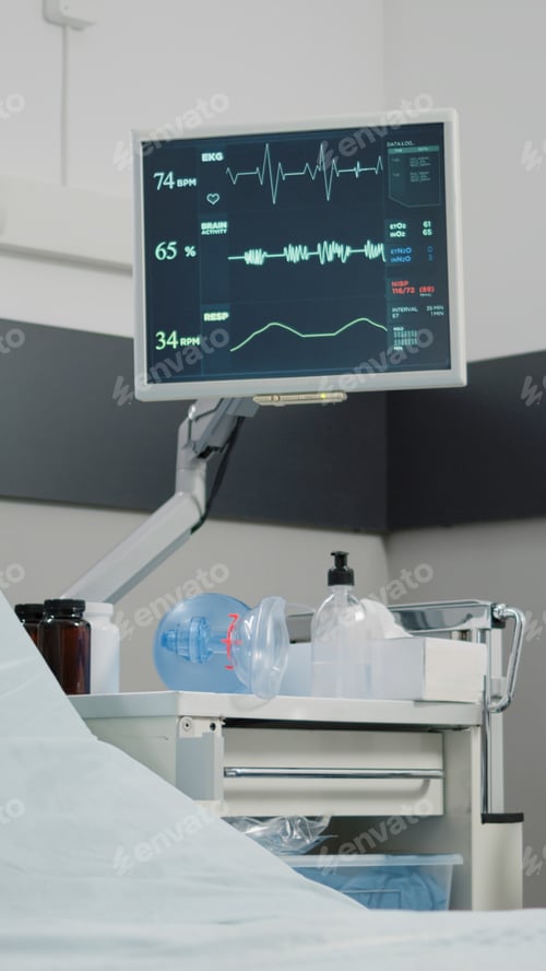 Preview: Hospital ward with heart rate monitor for healthcare and recovery