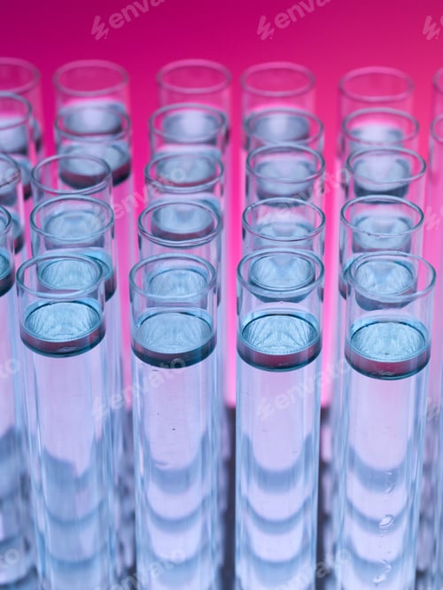 Preview: laboratory test tubes filled with liquid substances