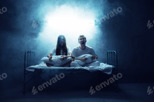 Preview: Crazy man and woman screams in bed, psychedelic