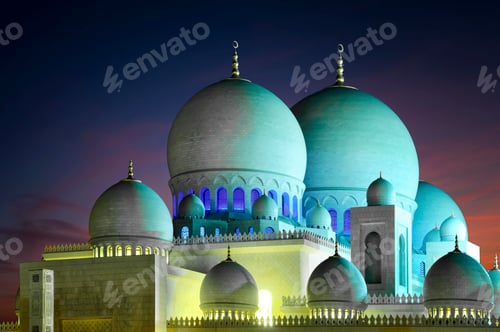 Preview: Detail of mosque domes. Mosque, Abu Dhabi, United Arab Emirates