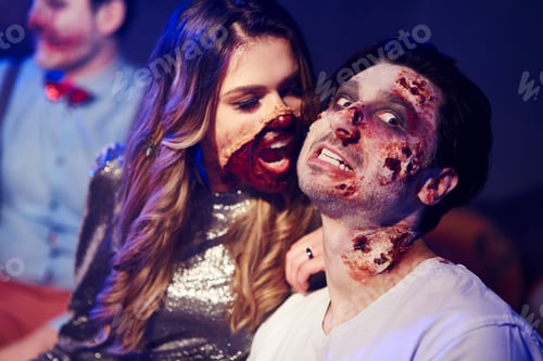 Preview: Creepy woman trying to bite her boyfriend at Halloween party