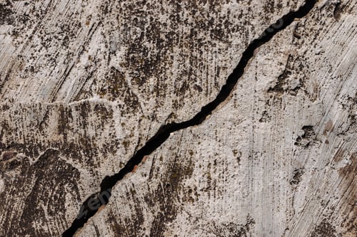 Preview: Big crack on old grey mossy concrete wall grunge background