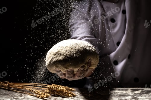 Preview: strong men's hands knead the dough from which they will then make bread, pasta or pizza