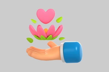 Preview: Pink flower with heart floating above hand