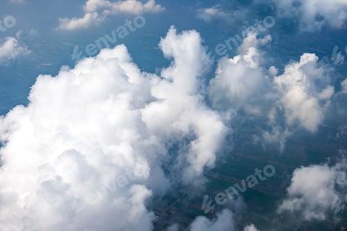 Preview: Skyline at air plane above clouds with city view under cloud,aerial view landscape