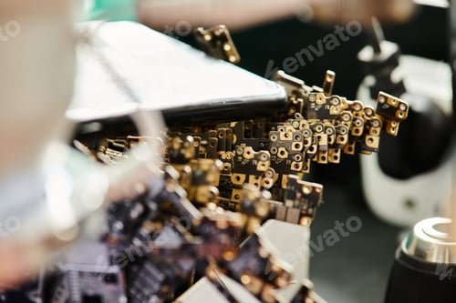 Preview: selective focus of electronic microschemes and spare parts in repair workshop, small business