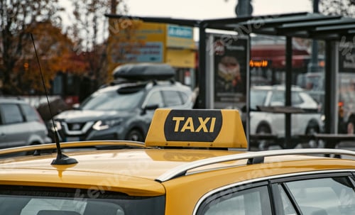 Preview: Yellow car with taxi sign in city