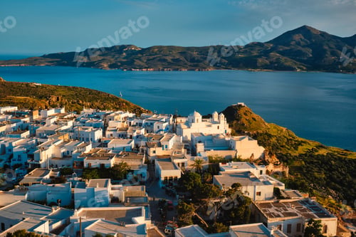 Preview: View of Plaka village on Milos island on sunset in Greece