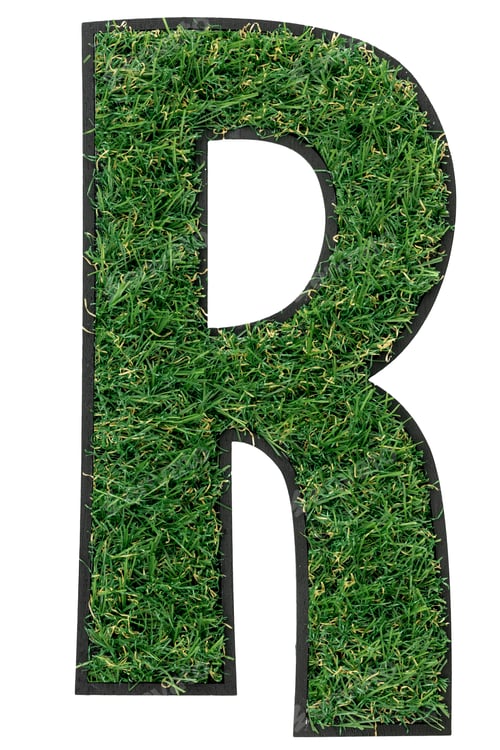 Preview: Letter R made of green grass isolated on white.
