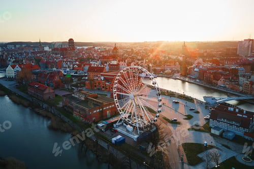 Preview: Aerial view ferris wheel attraction in Gdansk city, Poland.