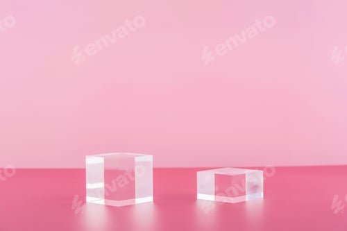 Preview: Acrylic blocks on pink background, pedestal cosmetic display glass podium platform for product