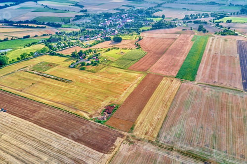Preview: Aerial view of agricultural and green fields in countryside