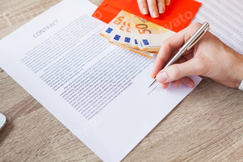 Preview: Businessman giving money while making deal to agreement a real estate contract