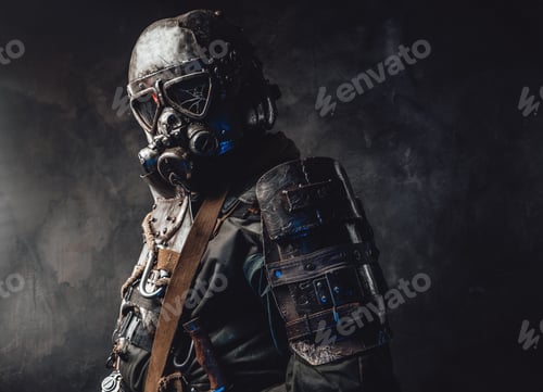Preview: Survivor dressed in custom dark armour and gas mask