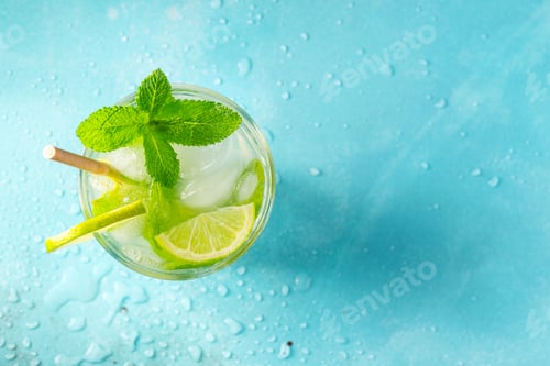 Preview: Two homemade lemonade or mojito cocktail with lime.