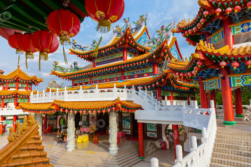 Preview: Thean Hou Temple decorated with red Chinese lanterns, Kuala Lumpur, Malaysia
