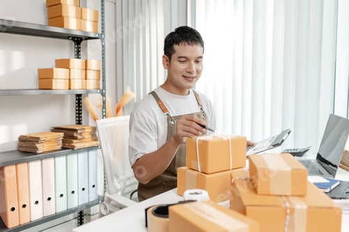 Preview: Ecommerce startup demonstrating modern online business model, combining packaging