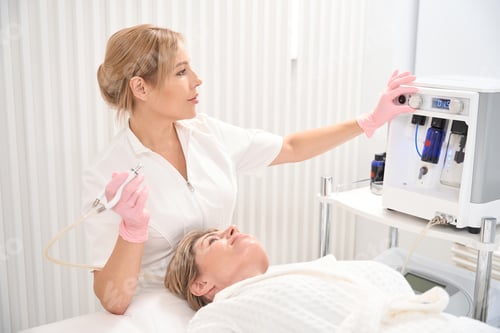 Preview: Young cosmetologist adjusts the CO2 laser for skin resurfacing procedure