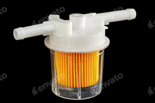 Preview: Car fuel filter, isolated on black background