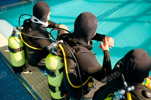 Preview: Divemaster and two divers preparing for the dive