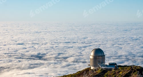 Preview: Panoramic shot the La Palma astronomical observatory on a sea of clouds background