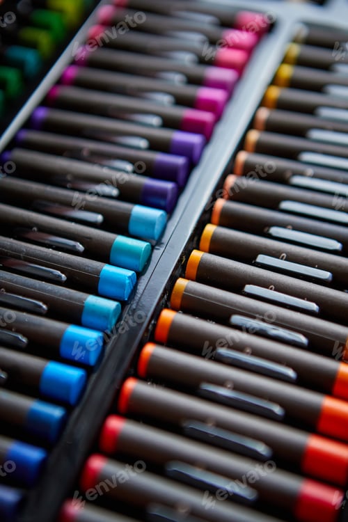 Preview: Rows of professional colorful crayons placed in order