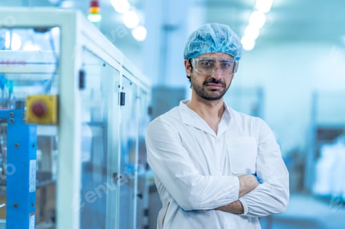 Preview: A confident food processing supervisor in protective gear