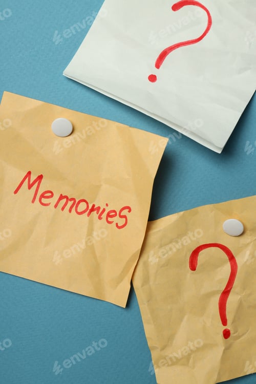 Preview: Concept of problems with memory, amnesia disease on blue background