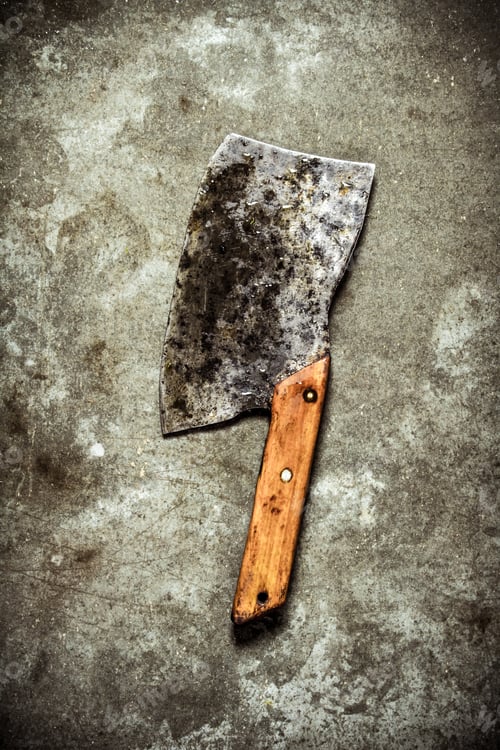 Preview: Old hatchet for cutting. On stone background.