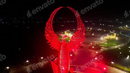 Preview: Huma bird monument in the New Uzbekistan park in Tashkent city at night