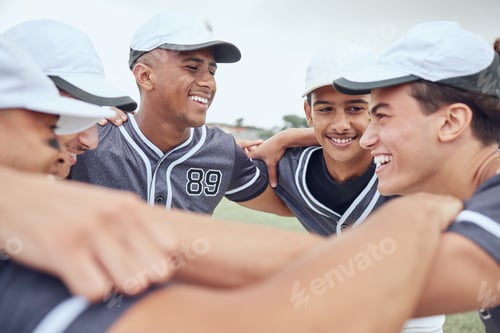 Preview: Support, strategy and sports with team of baseball for training, planning and motivation. Fitness,