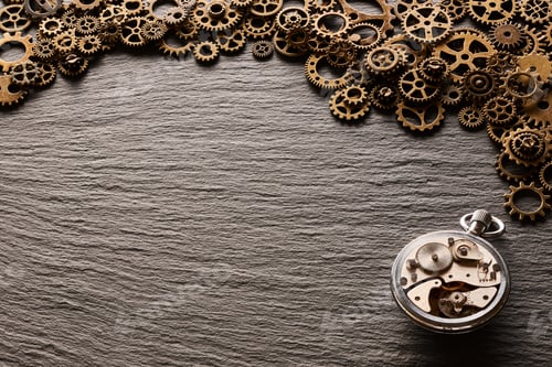 Preview: Various metal cogwheels and clockwork