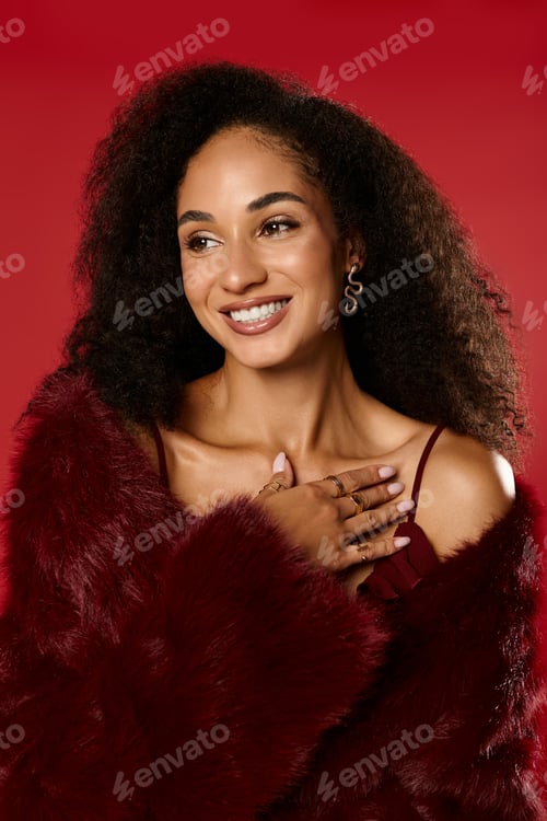 Preview: Stylish autumn vibes shine through with a trendy black woman in a cozy studio setting