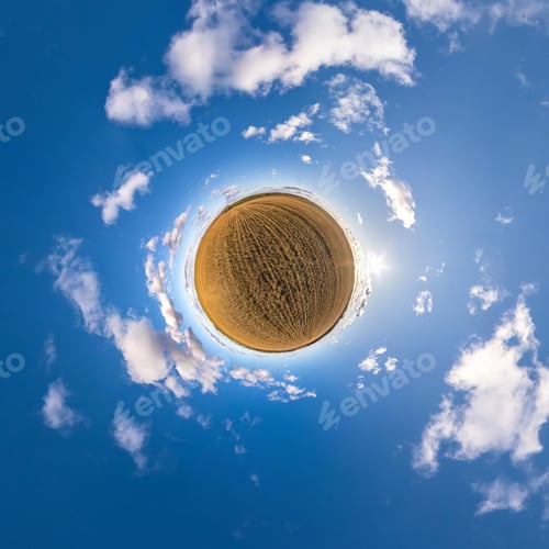 Preview: Circular Earth Corn Field Under Blue Cloudy Sky