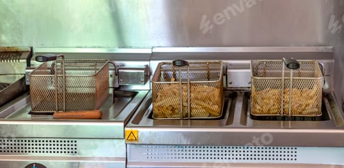 Preview: potato fryer. Fast food restaurant concept, kitchen equipment