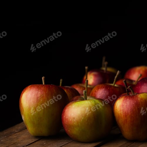 Preview: Organic small garden ripe apples on wooden plank