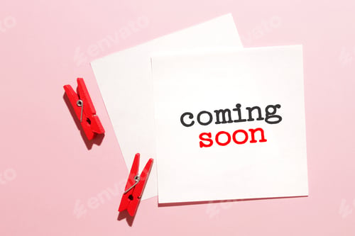 Preview: Coming soon word written on card.
