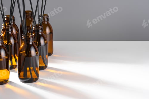 Preview: Group of Aroma diffuser with essential oil in a Amber, brown glass refill packaging bottle