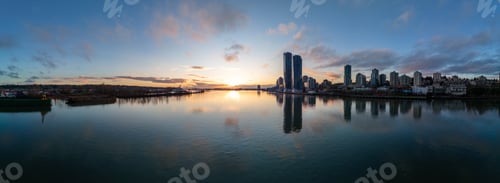 Preview: Breathtaking Sunset View of New Westminster Cityscape Reflecting on the Tranquil River