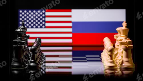 Preview: Chess Pieces Opposing Flags on Board