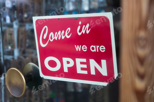 Preview: Open sign on the glass of shop or cafe window